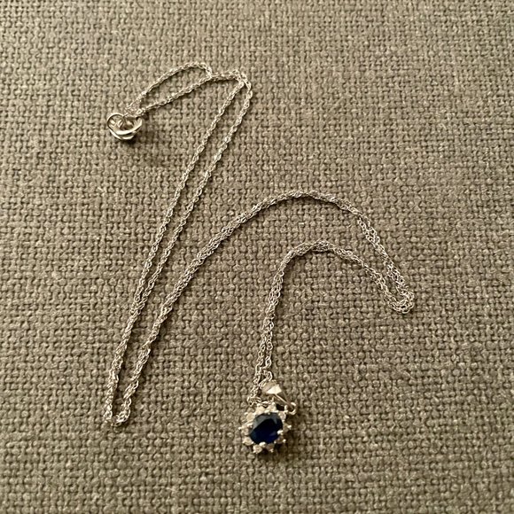 Pave Diamond Sapphire White Gold Necklace